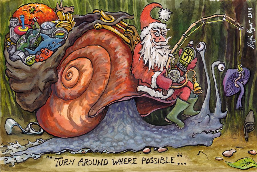 Turn around where possible - Santa on a snail