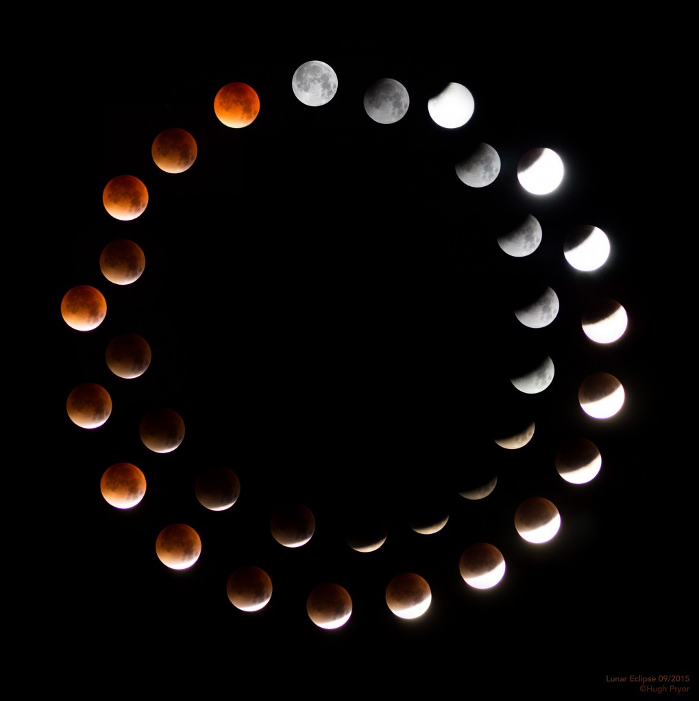 Lunar eclipse over and under exposed composite by Hugh Pryor